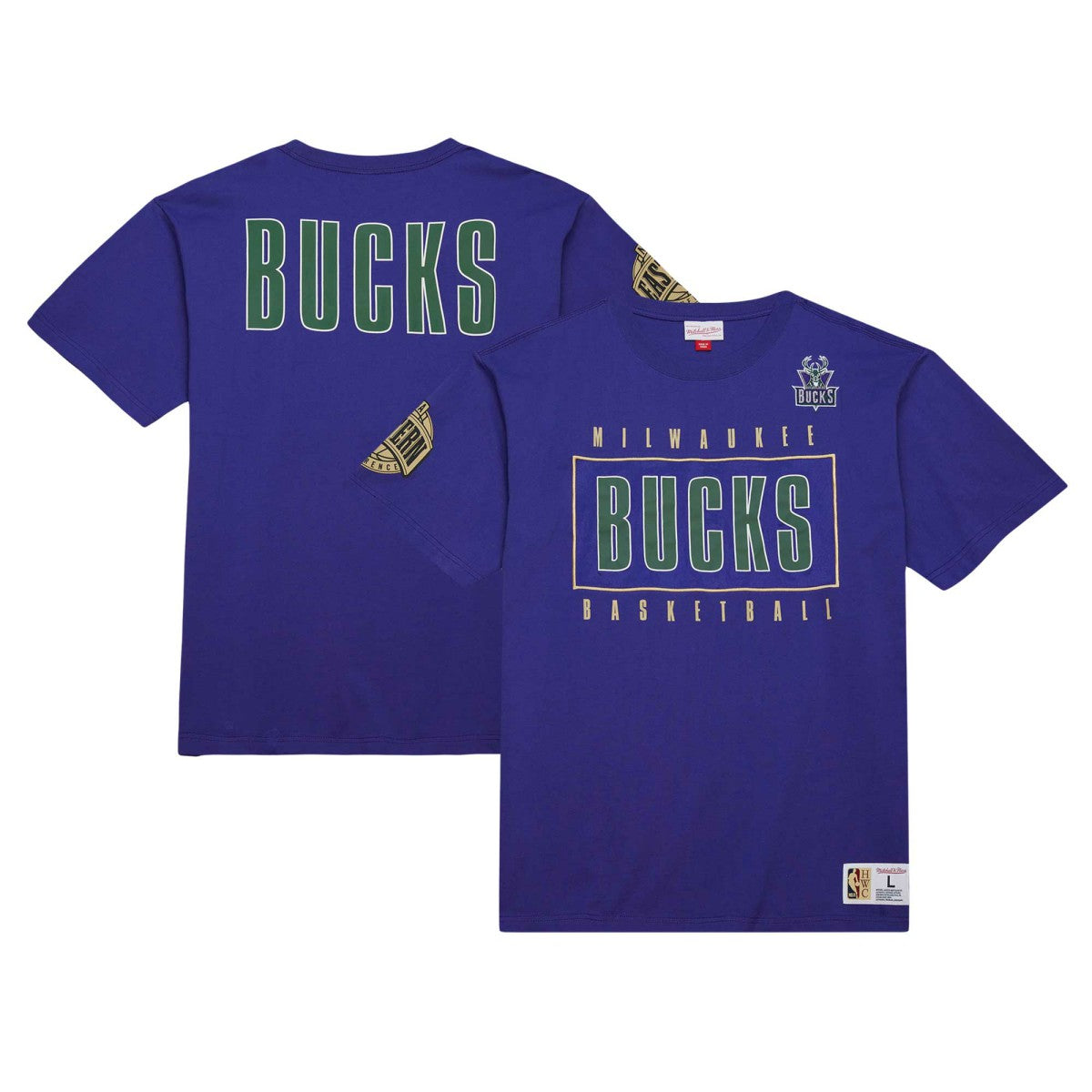 Mitchell & Ness - Milwaukee Bucks Hardwood Classics Team OG 2.0 Premium Vintage Logo T-Shirt - Purple