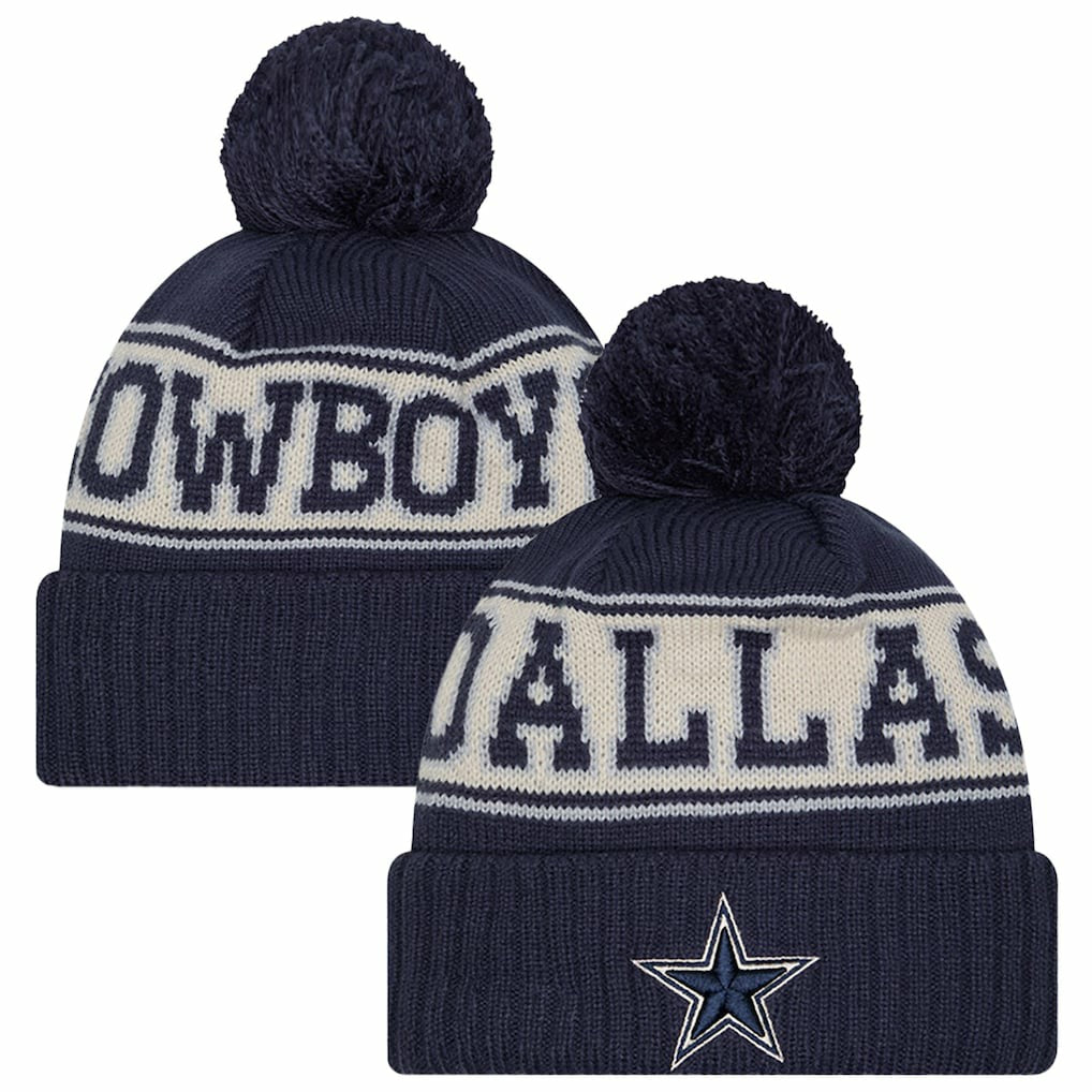 Dallas Cowboys New Era Youth Retro Cuffed Knit Hat with Pom Navy - NFL