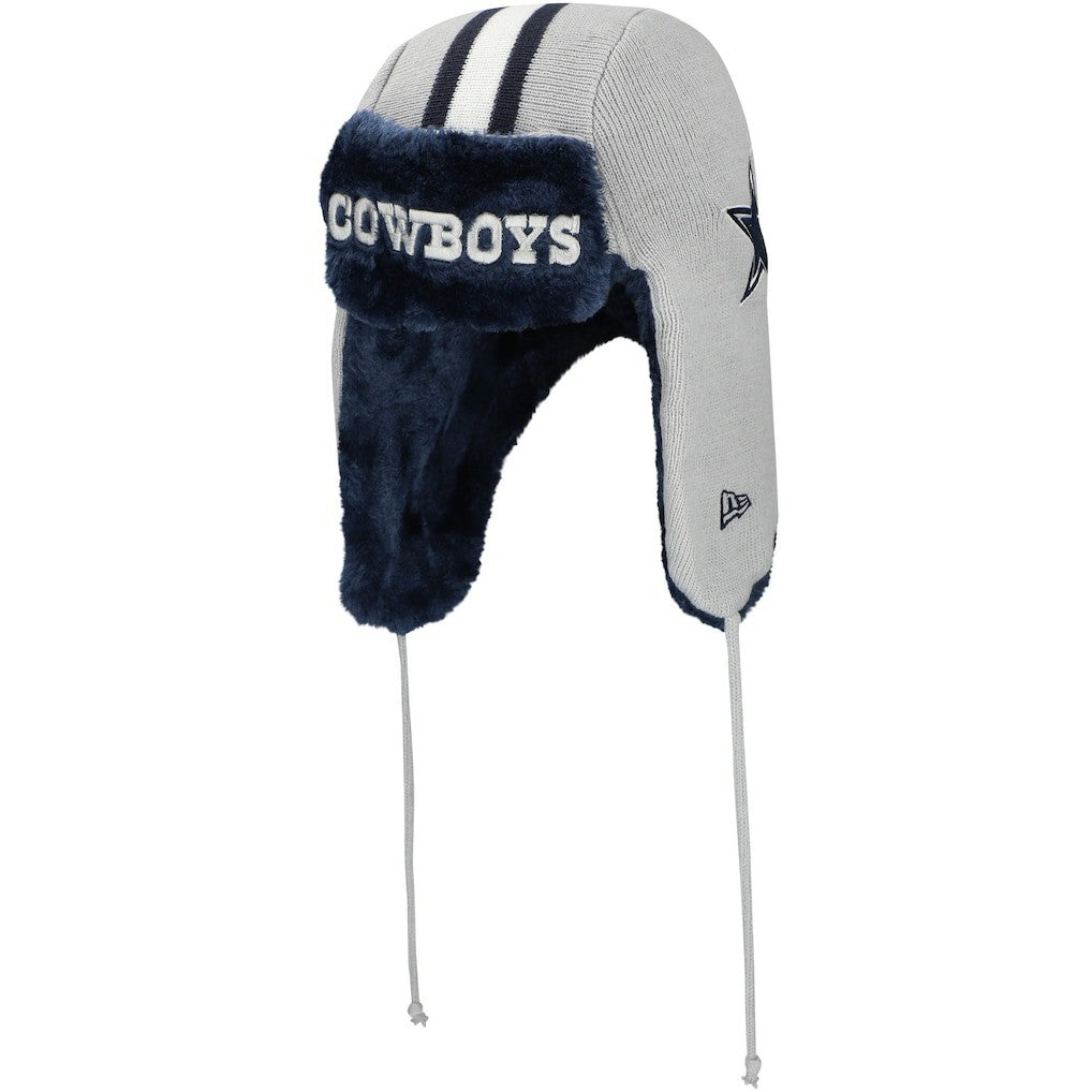 Dallas Cowboys New Era Helmet Head Trapper Knit Hat Gray - NFL