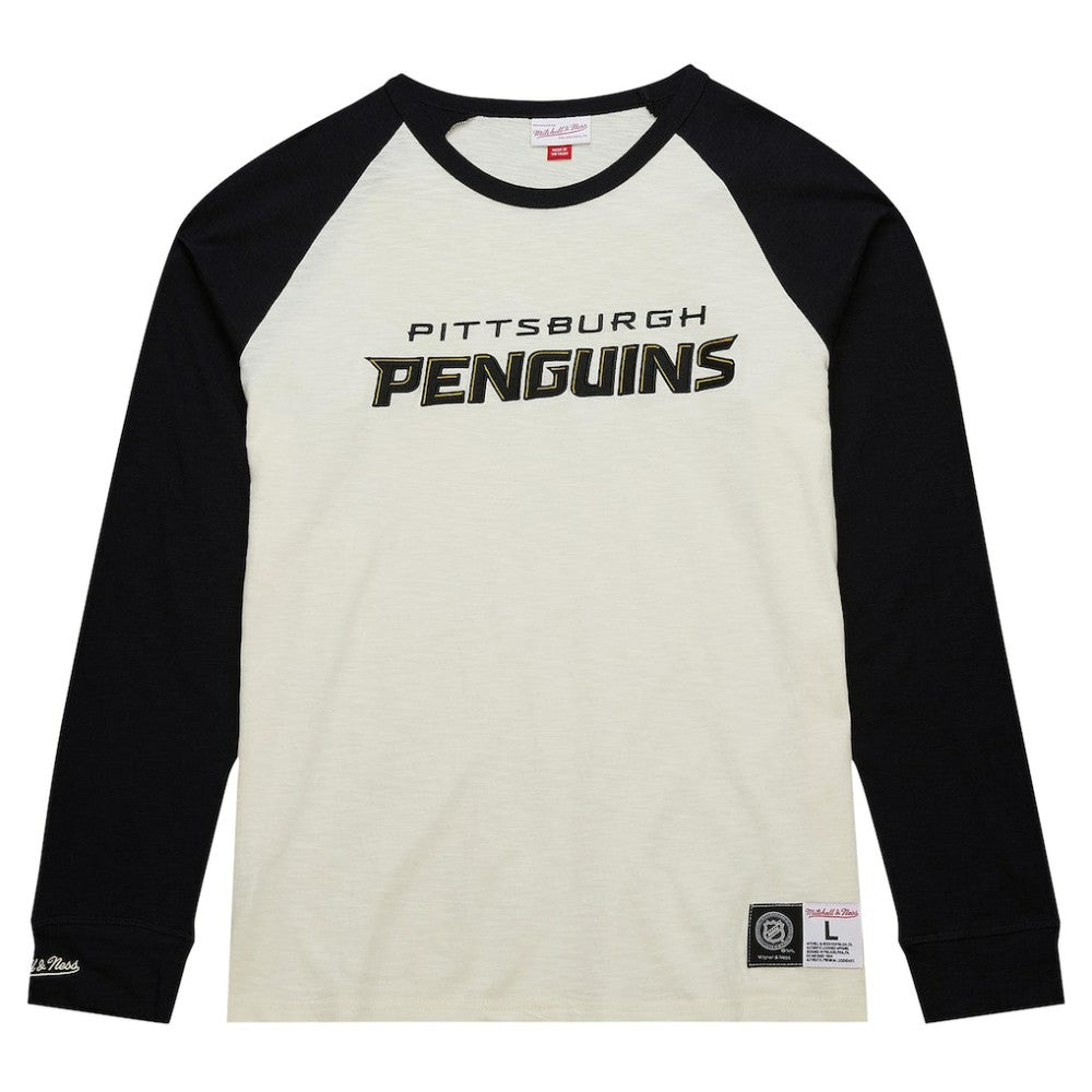 Pittsburgh Penguins Mitchell & Ness Legendary Slub Vintage Raglan Long Sleeve T-Shirt Cream