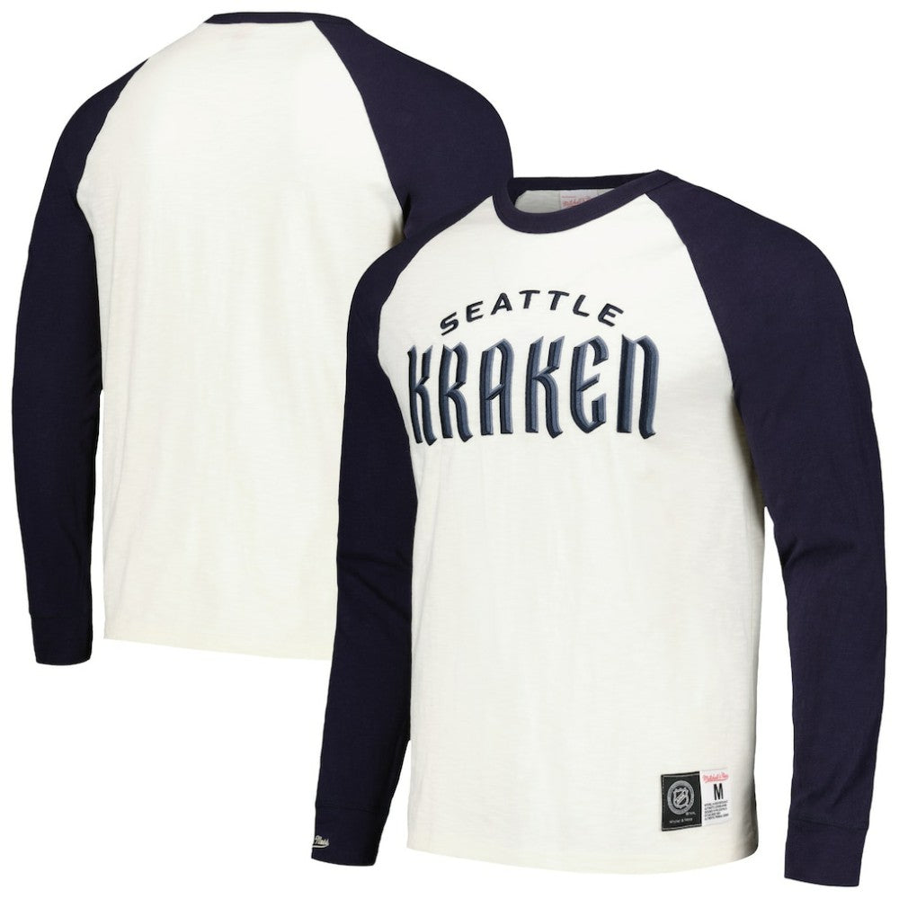Seattle Kraken Mitchell & Ness Legendary Slub Vintage Raglan Long Sleeve T-Shirt Cream