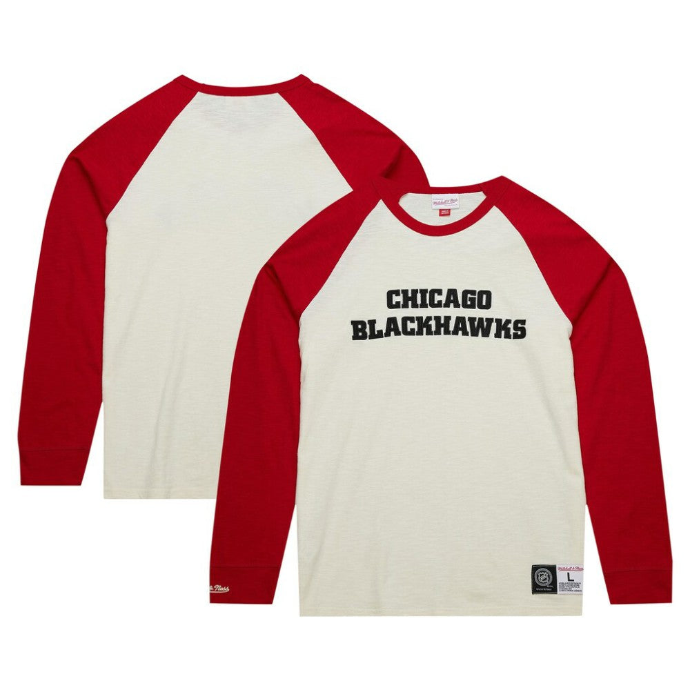 Chicago Blackhawks Mitchell & Ness Legendary Slub Vintage Raglan Long Sleeve T-Shirt Cream
