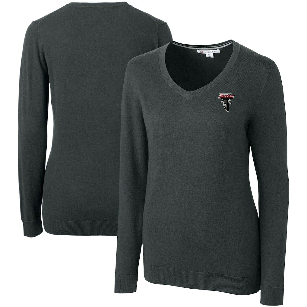 Atlanta Falcons Cutter & Buck Women's Throwback Logo Lakemont Tri-Blend V-Neck Pullover Sweater Heather Charcoal - NFL