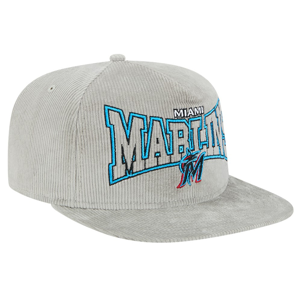 New Era Miami Marlins Gray Corduroy Golfer Snapback Hat discount