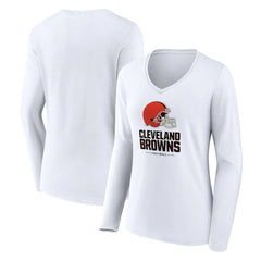 Cleveland Browns Women's Team Lockup Long Sleeve V-Neck T-Shirt White - NFL
