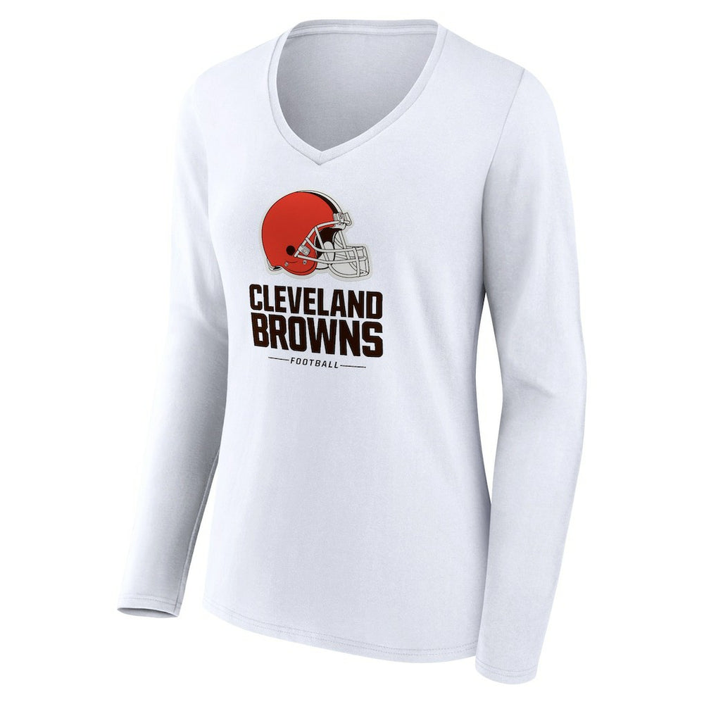 Cleveland Browns Women's Team Lockup Long Sleeve V-Neck T-Shirt White - NFL