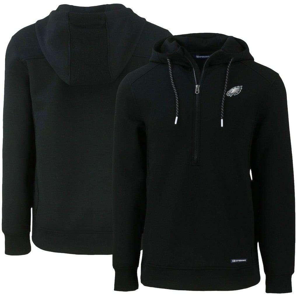 Philadelphia Eagles Cutter & Buck Primary Mark Roam Eco Recycled Half-Zip Pullover Hoodie Black - NFL