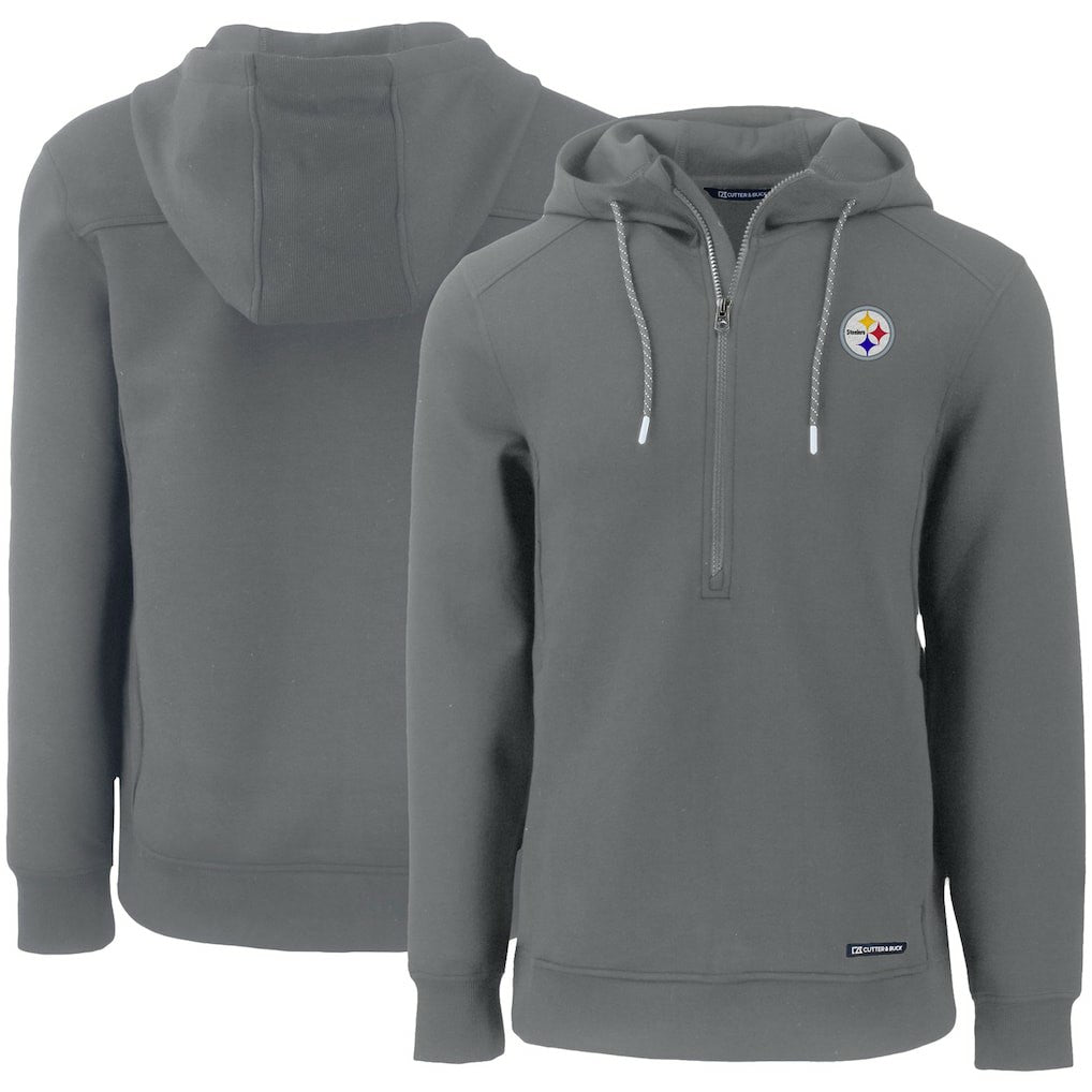 Pittsburgh Steelers Cutter & Buck Primary Mark Roam Eco Recycled Half-Zip Pullover Hoodie Gray - NFL
