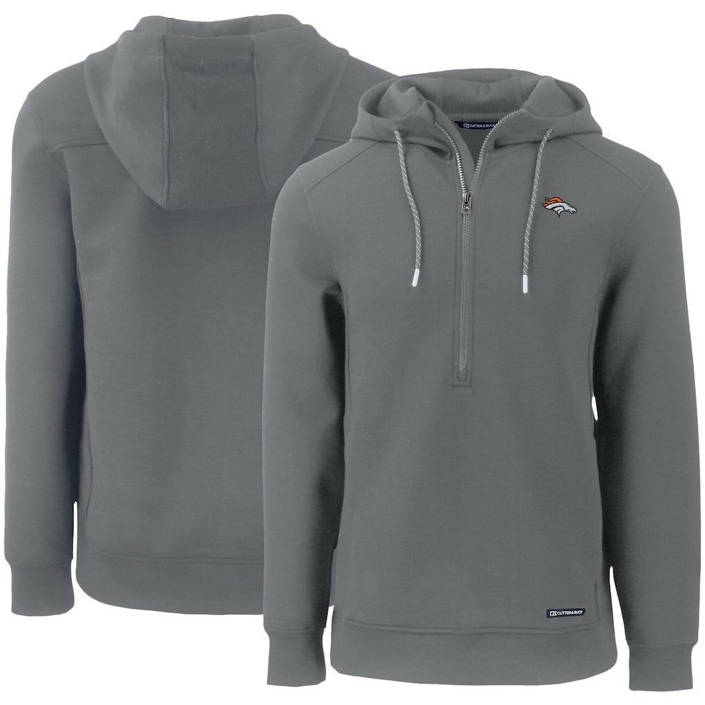 Denver Broncos Cutter & Buck Primary Mark Roam Eco Recycled Half-Zip Pullover Hoodie Gray - NFL