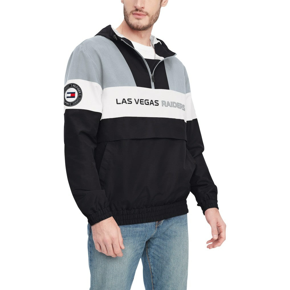 Las Vegas Raiders Tommy Hilfiger Enzo Half-Zip Hoodie Jacket Black/Silver - NFL