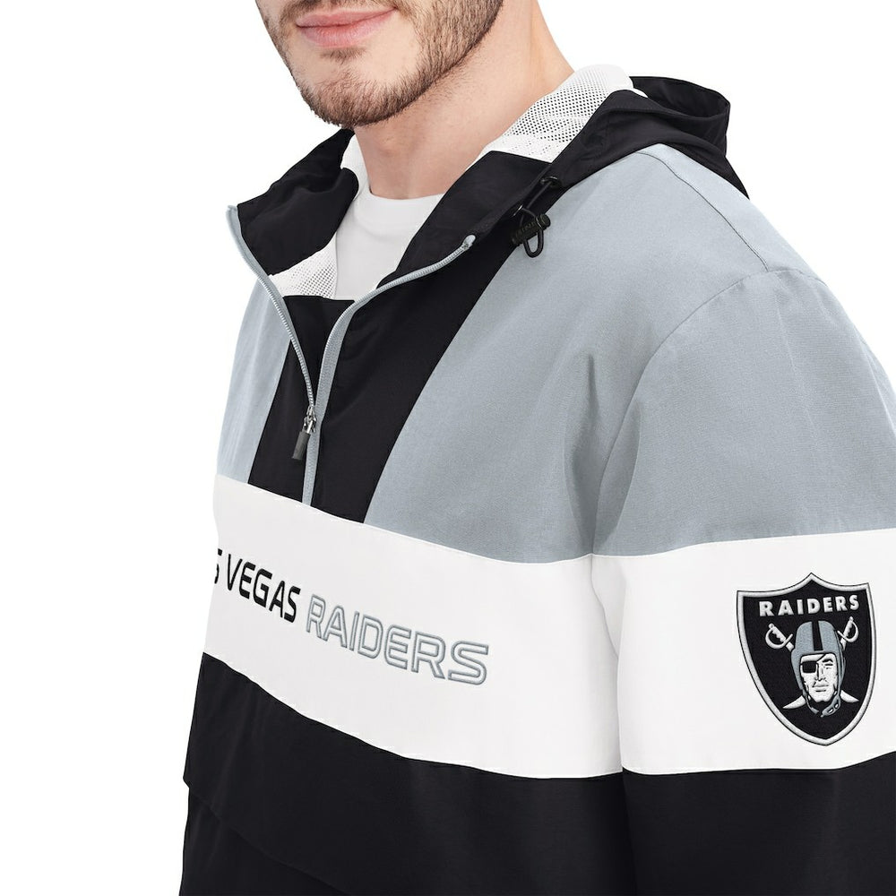Las Vegas Raiders Tommy Hilfiger Enzo Half-Zip Hoodie Jacket Black/Silver - NFL