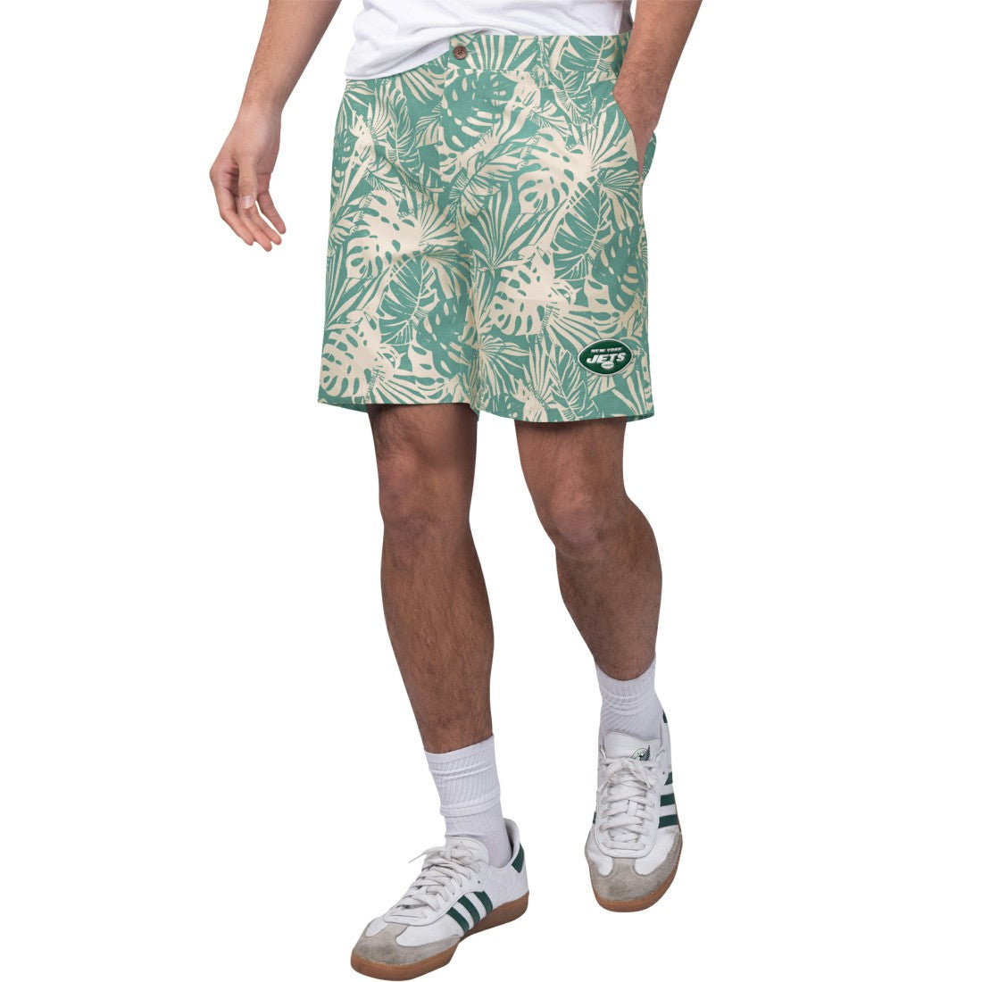 New York Jets Margaritaville Sandwashed Monstera Print Amphib Shorts Green - NFL