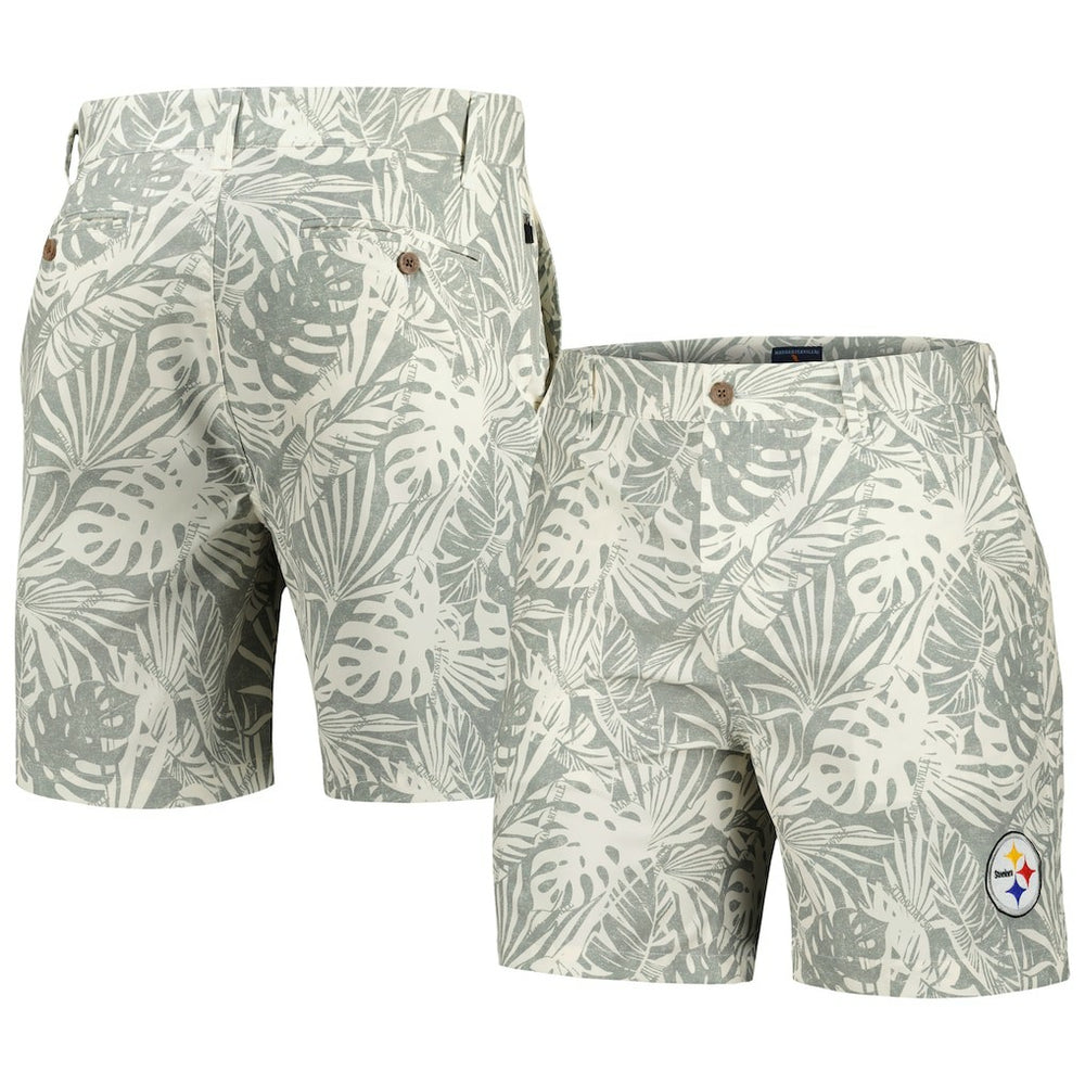 Pittsburgh Steelers Margaritaville Sandwashed Monstera Print Amphib Shorts Gray - NFL