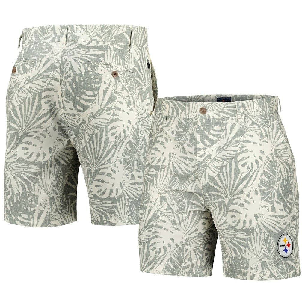 Pittsburgh Steelers Margaritaville Sandwashed Monstera Print Amphib Shorts Gray - NFL