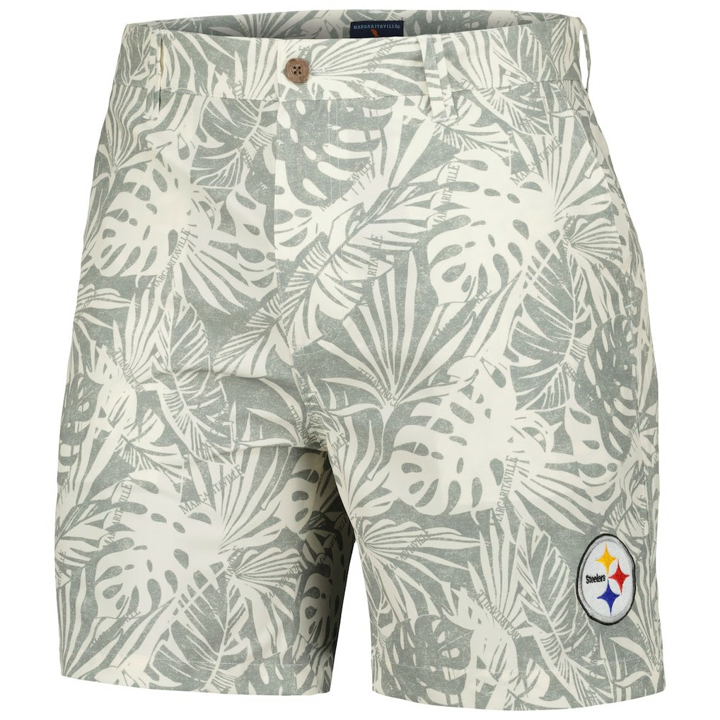 Pittsburgh Steelers Margaritaville Sandwashed Monstera Print Amphib Shorts Gray - NFL