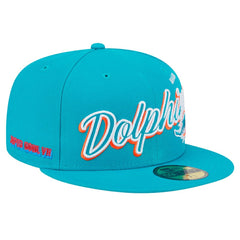 Miami Dolphins New Era Script Sided 59FIFTY Fitted Hat Aqua - NFL