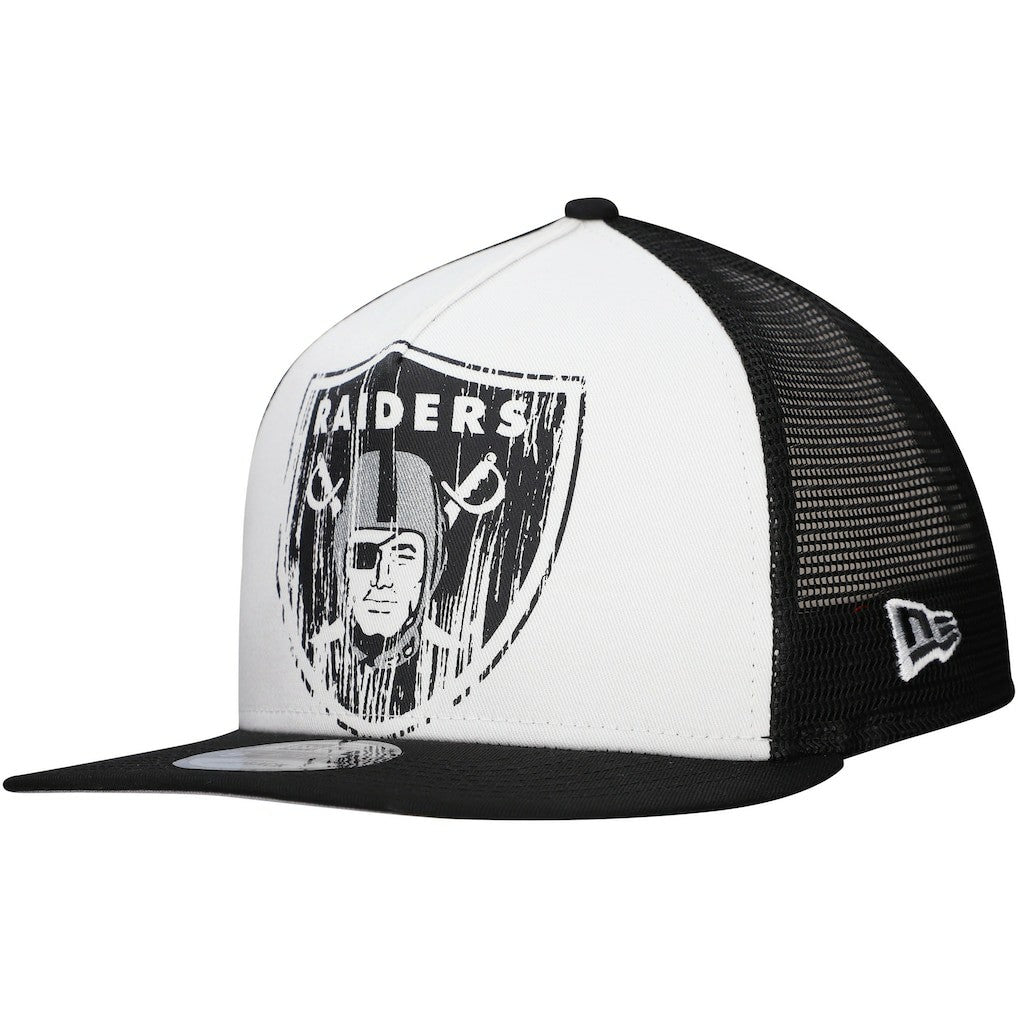 New Era Las Vegas Raiders Distressed 9FIFTY A-Frame Snapback Hat White/Black - NFL