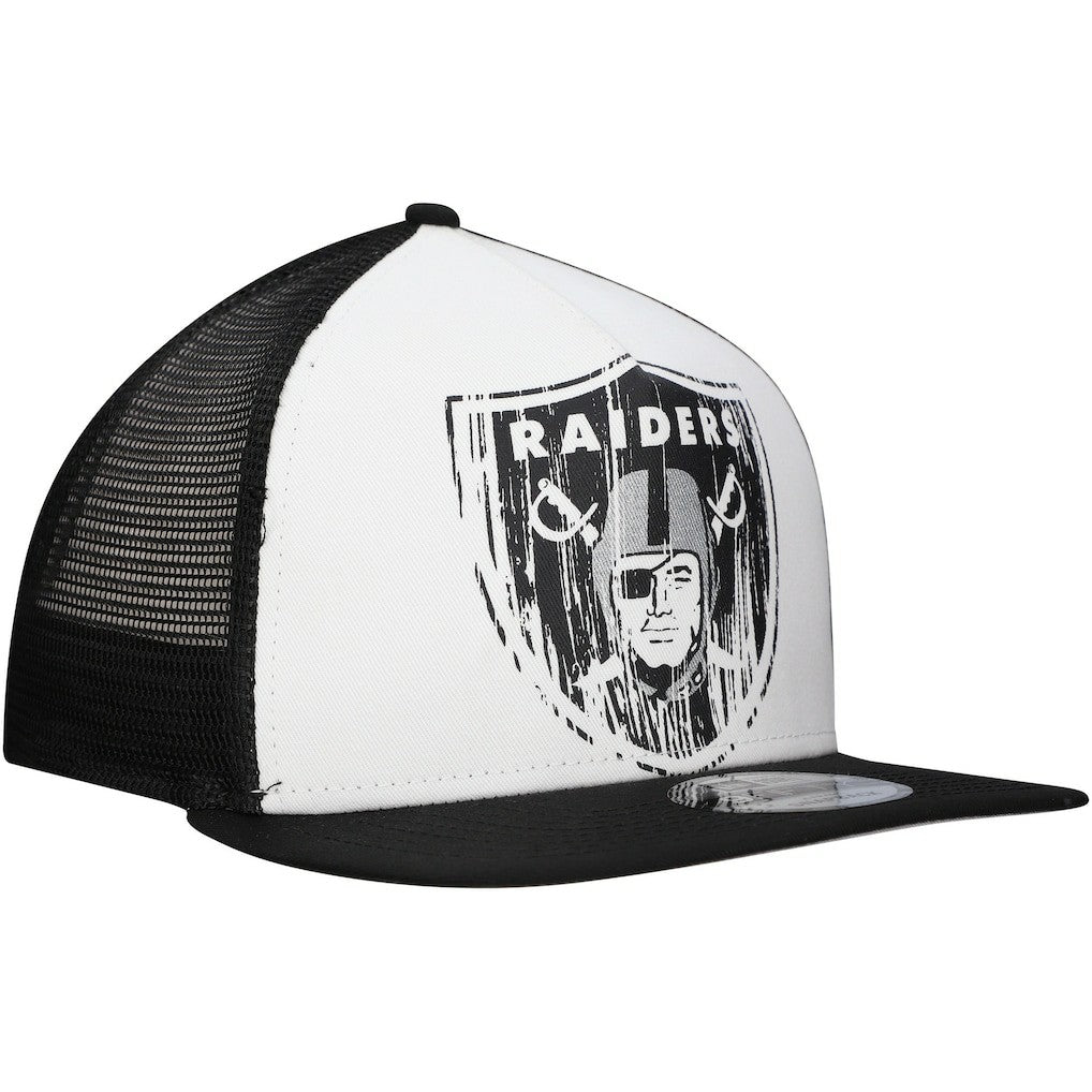 New Era Las Vegas Raiders Distressed 9FIFTY A-Frame Snapback Hat White/Black - NFL