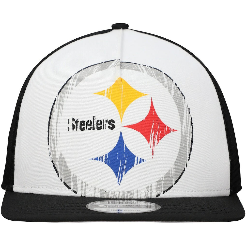 New Era Pittsburgh Steelers Distressed 9FIFTY A-Frame Snapback Hat White/Black - NFL