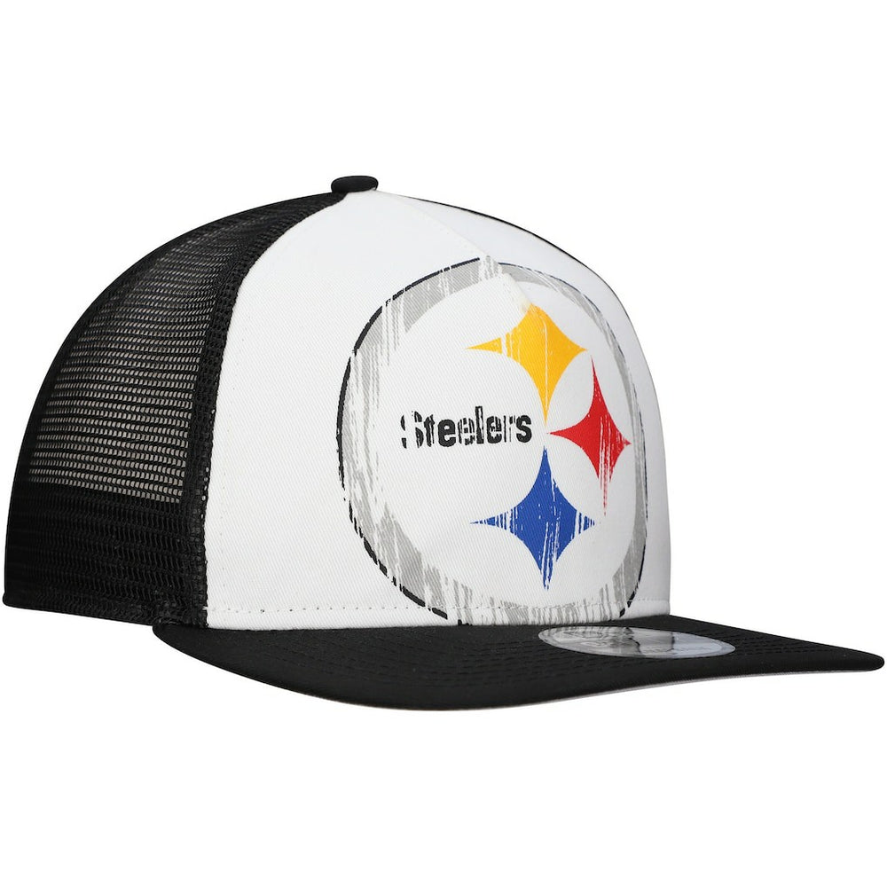 New Era Pittsburgh Steelers Distressed 9FIFTY A-Frame Snapback Hat White/Black - NFL