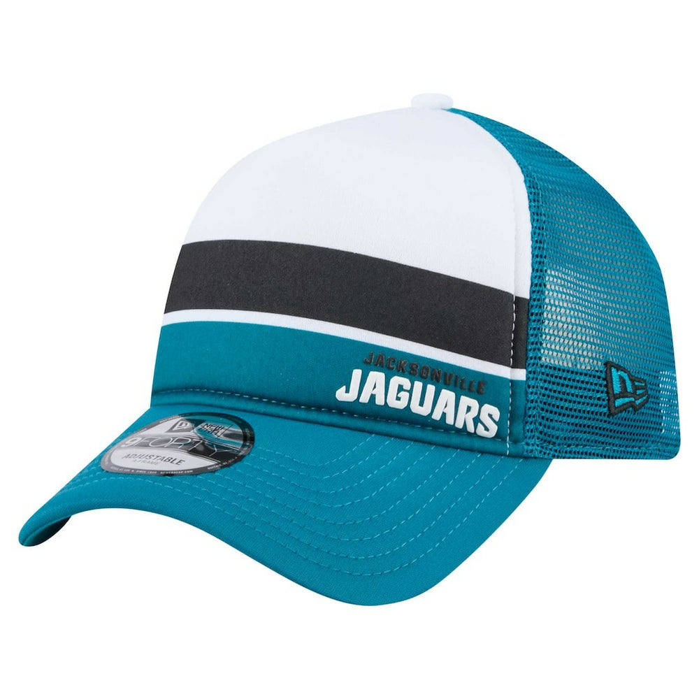 Jacksonville Jaguars New Era Color-Block 9FORTY A-Frame Trucker Adjustable Hat White/Teal - NFL