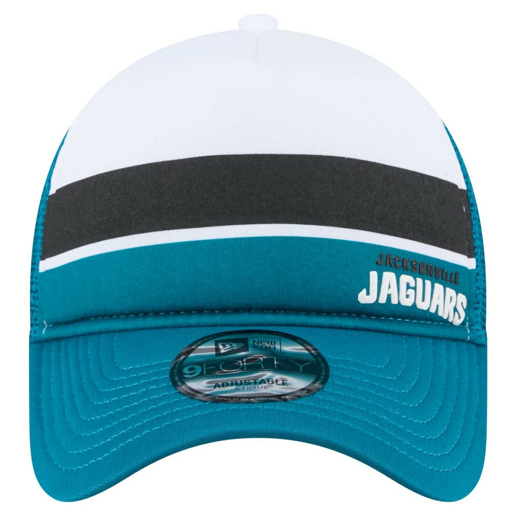 Jacksonville Jaguars New Era Color-Block 9FORTY A-Frame Trucker Adjustable Hat White/Teal - NFL