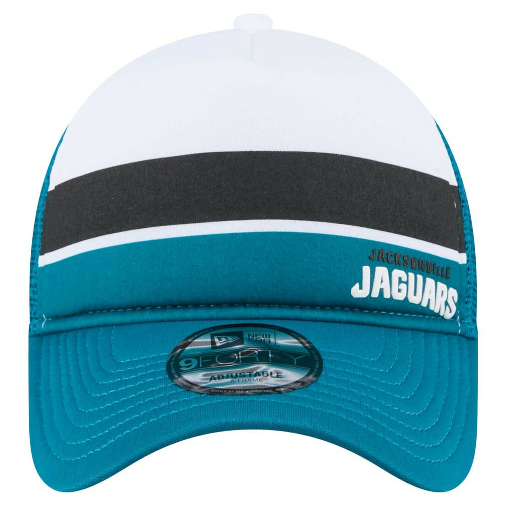 Jacksonville Jaguars New Era Color-Block 9FORTY A-Frame Trucker Adjustable Hat White/Teal - NFL