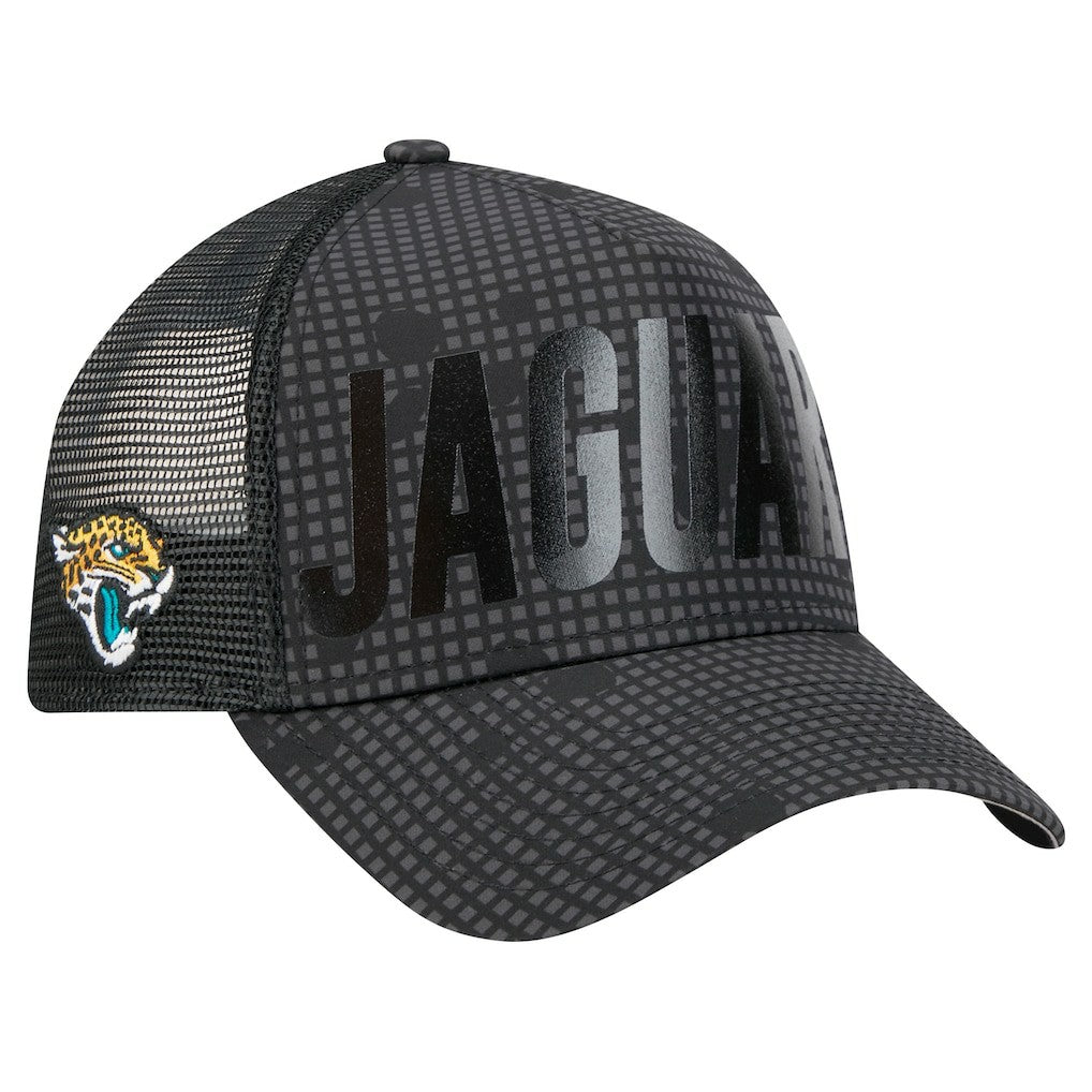 Jacksonville Jaguars New Era Midnight Ink Tonal Text A-Frame Trucker 9FORTY Adjustable Hat Black - NFL
