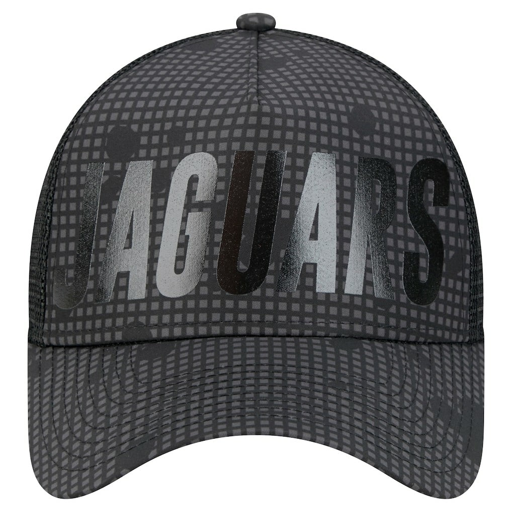 Jacksonville Jaguars New Era Midnight Ink Tonal Text A-Frame Trucker 9FORTY Adjustable Hat Black - NFL