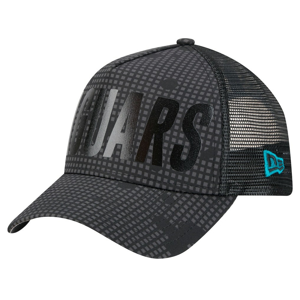Jacksonville Jaguars New Era Midnight Ink Tonal Text A-Frame Trucker 9FORTY Adjustable Hat Black - NFL