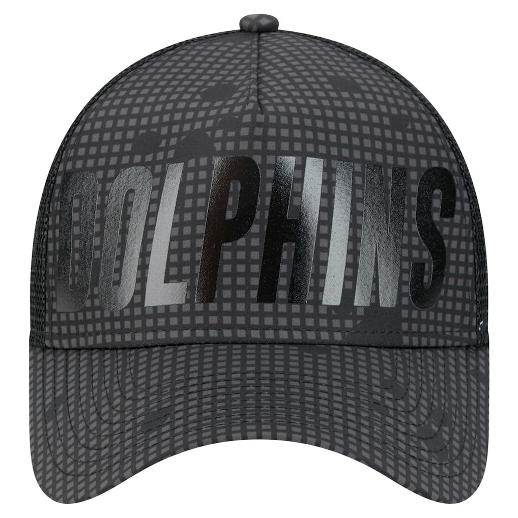 Miami Dolphins New Era Midnight Ink Tonal Text A-Frame Trucker 9FORTY Adjustable Hat Black - NFL