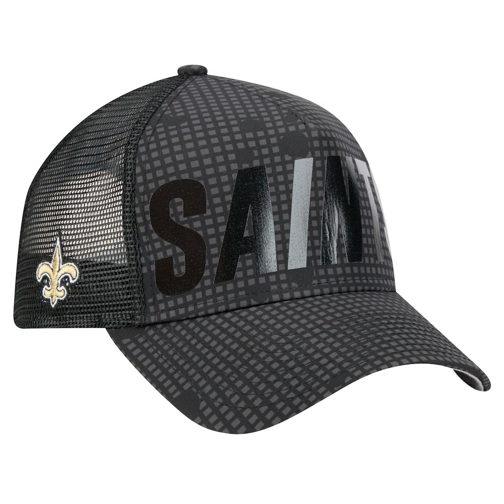 New Orleans Saints New Era Midnight Ink Tonal Text A-Frame Trucker 9FORTY Adjustable Hat Black - NFL