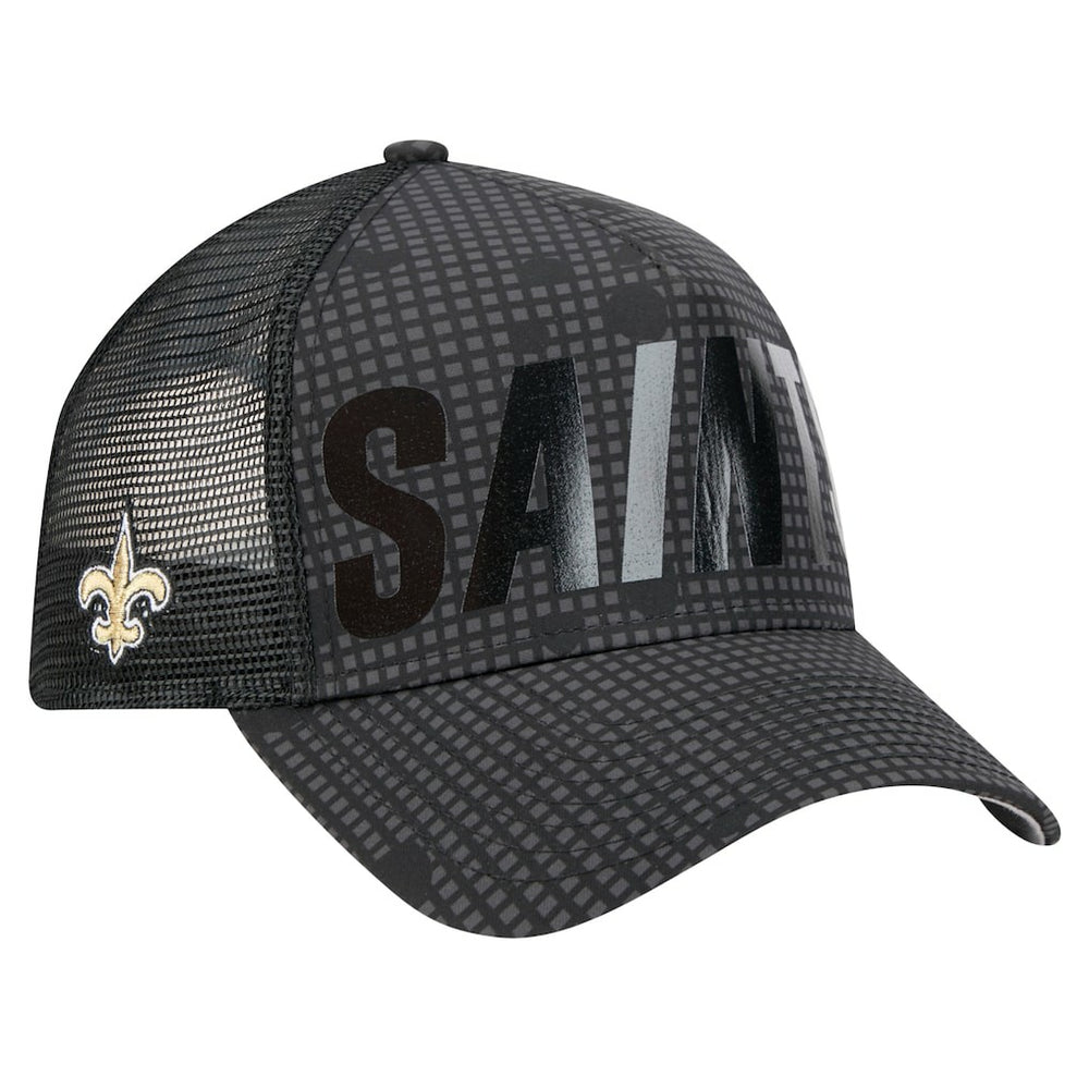New Orleans Saints New Era Midnight Ink Tonal Text A-Frame Trucker 9FORTY Adjustable Hat Black - NFL