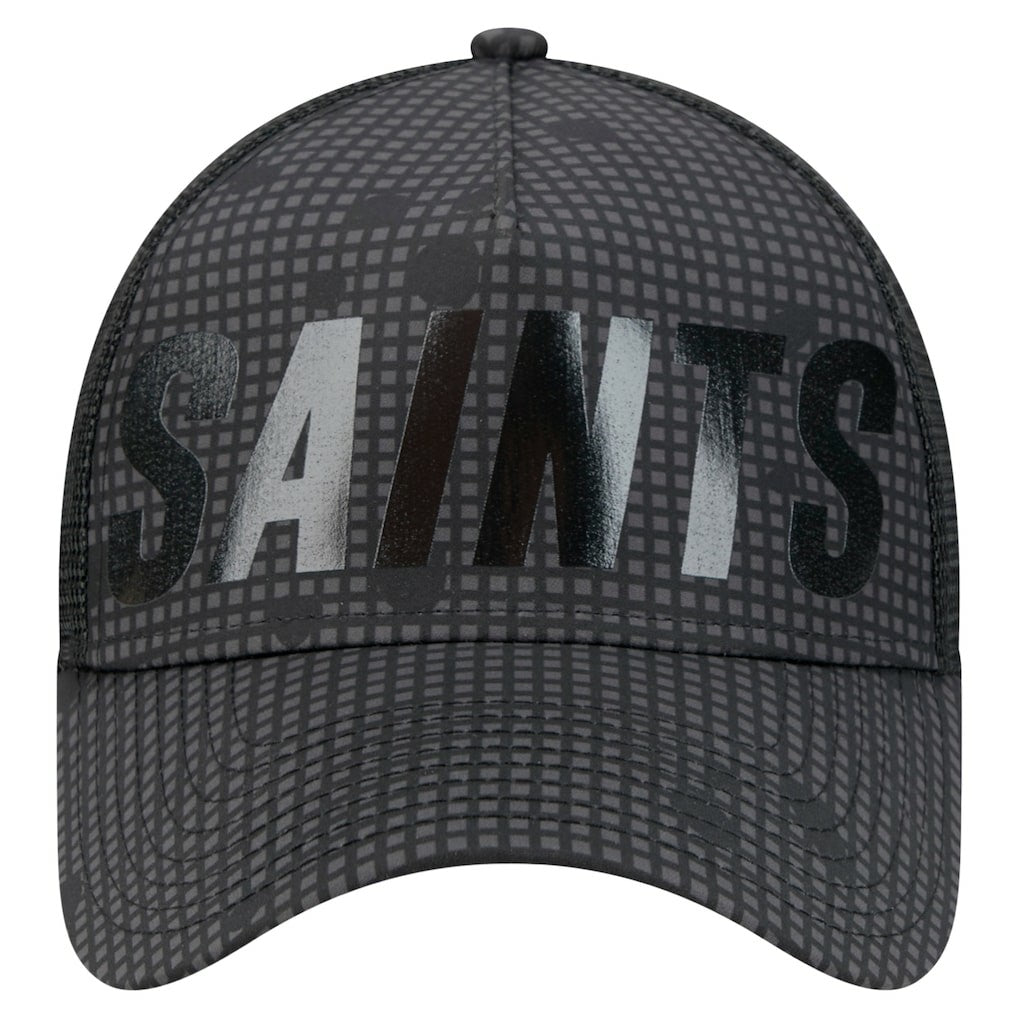 New Orleans Saints New Era Midnight Ink Tonal Text A-Frame Trucker 9FORTY Adjustable Hat Black - NFL