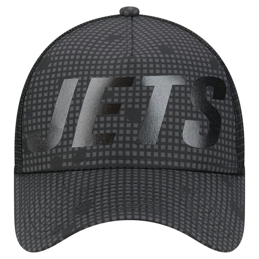 New York Jets New Era Throwback Midnight Ink Tonal Text A-Frame Trucker 9FORTY Adjustable Hat Black - NFL