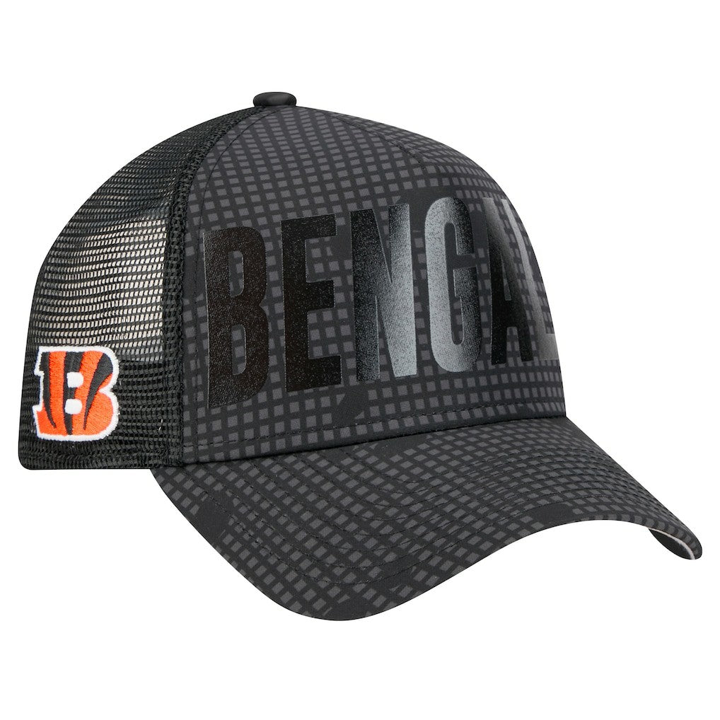 Cincinnati Bengals New Era Midnight Ink Tonal Text A-Frame Trucker 9FORTY Adjustable Hat Black - NFL