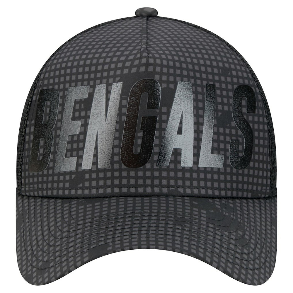 Cincinnati Bengals New Era Midnight Ink Tonal Text A-Frame Trucker 9FORTY Adjustable Hat Black - NFL