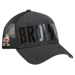 Cleveland Browns New Era Throwback Midnight Ink Tonal Text A-Frame Trucker 9FORTY Adjustable Hat Black - NFL