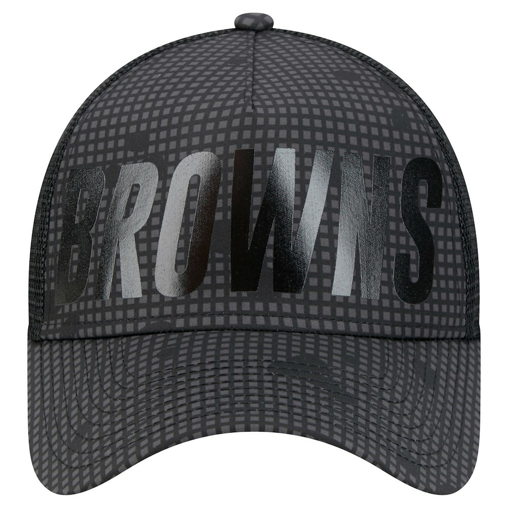 Cleveland Browns New Era Throwback Midnight Ink Tonal Text A-Frame Trucker 9FORTY Adjustable Hat Black - NFL
