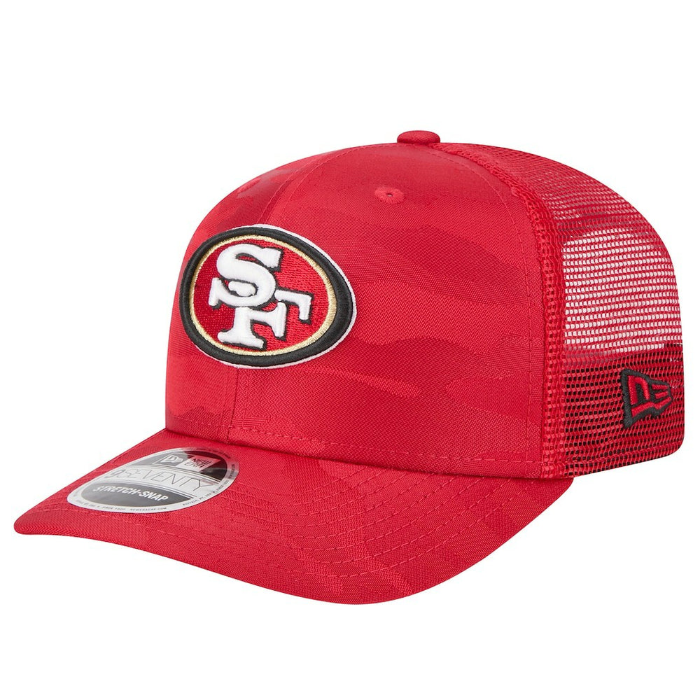 San Francisco 49ers New Era Adventure Camo Trucker 9SEVENTY Stretch-Snap Adjustable Hat Scarlet - NFL