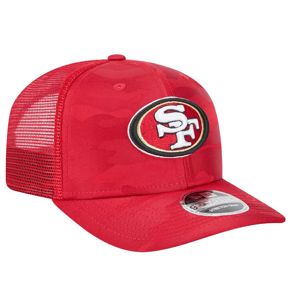 San Francisco 49ers New Era Adventure Camo Trucker 9SEVENTY Stretch-Snap Adjustable Hat Scarlet - NFL