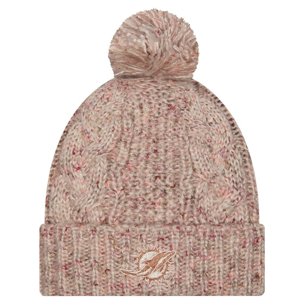 Miami Dolphins New Era Women's Trendy Tone Cuffed Knit Hat with Pom Stone - NFL