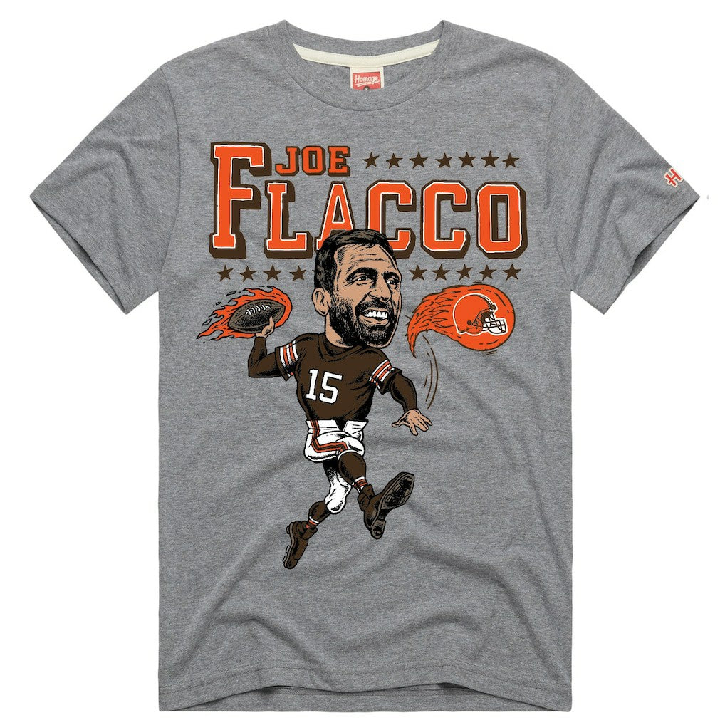 Joe Flacco Cleveland Browns Homage Unisex Caricature Player Tri-Blend T-Shirt Heathered Gray - NFL