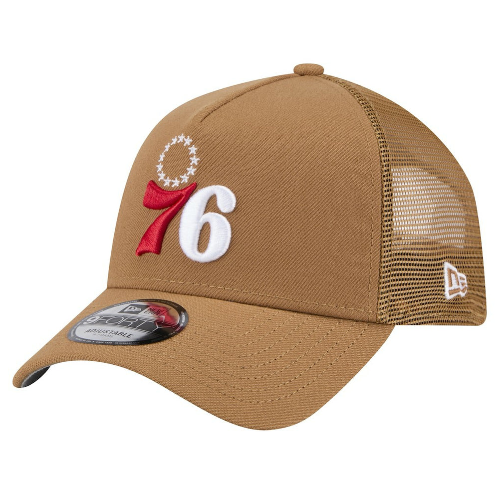 New Era - Philadelphia 76ers 9FORTY A-Frame Trucker Adjustable Hat - Tan