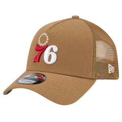 New Era - Philadelphia 76ers 9FORTY A-Frame Trucker Adjustable Hat - Tan