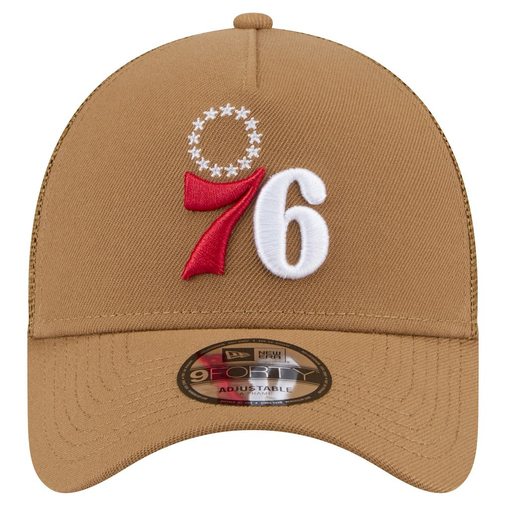New Era - Philadelphia 76ers 9FORTY A-Frame Trucker Adjustable Hat - Tan