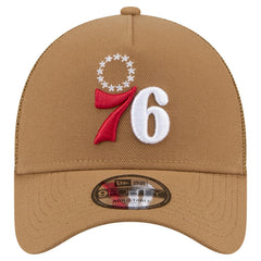 New Era - Philadelphia 76ers 9FORTY A-Frame Trucker Adjustable Hat - Tan