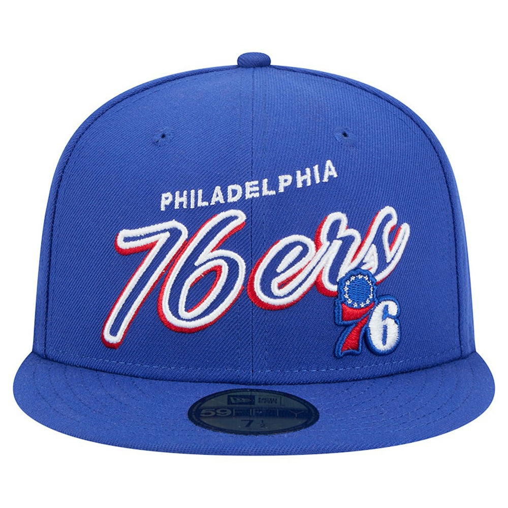 New Era - Philadelphia 76ers Sport Night Script Sided 59FIFTY Fitted Hat - Royal