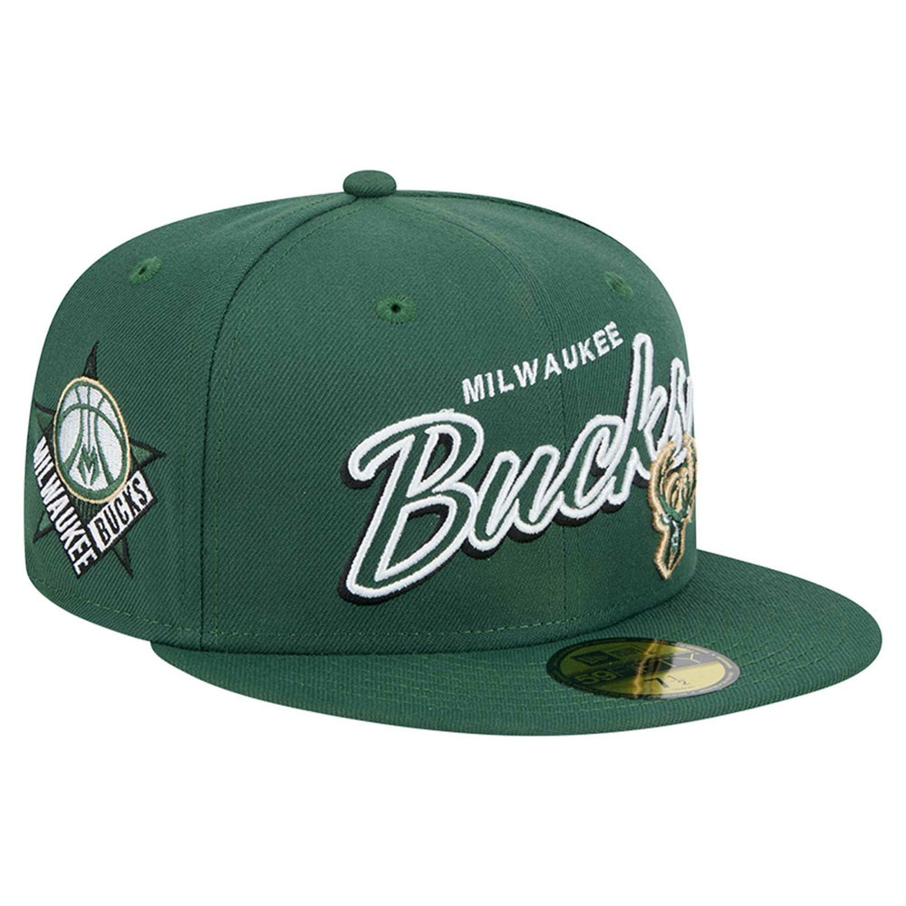 New Era - Milwaukee Bucks Sport Night Script Sided 59FIFTY Fitted Hat - Hunter Green