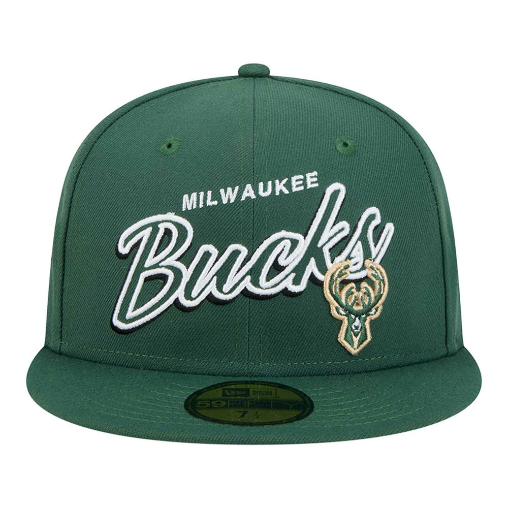 New Era - Milwaukee Bucks Sport Night Script Sided 59FIFTY Fitted Hat - Hunter Green